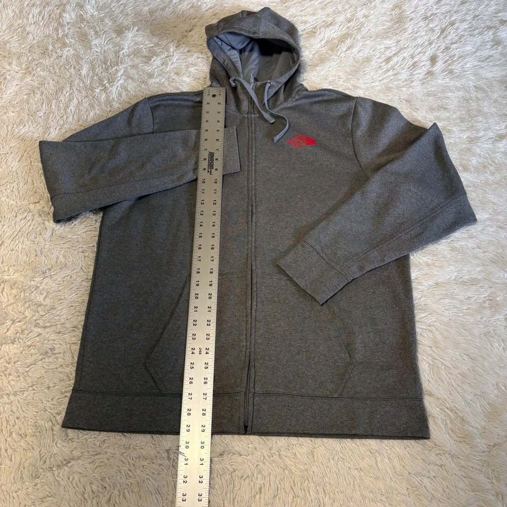 The North Face Full Zip Hoodie Mens XL Gray Red Logo Active Fleece Jacket